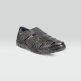 Rubén - Sandalia de Piel Negra con Correa Ajustable, Amplitud Especial - Para Hombre Jarking